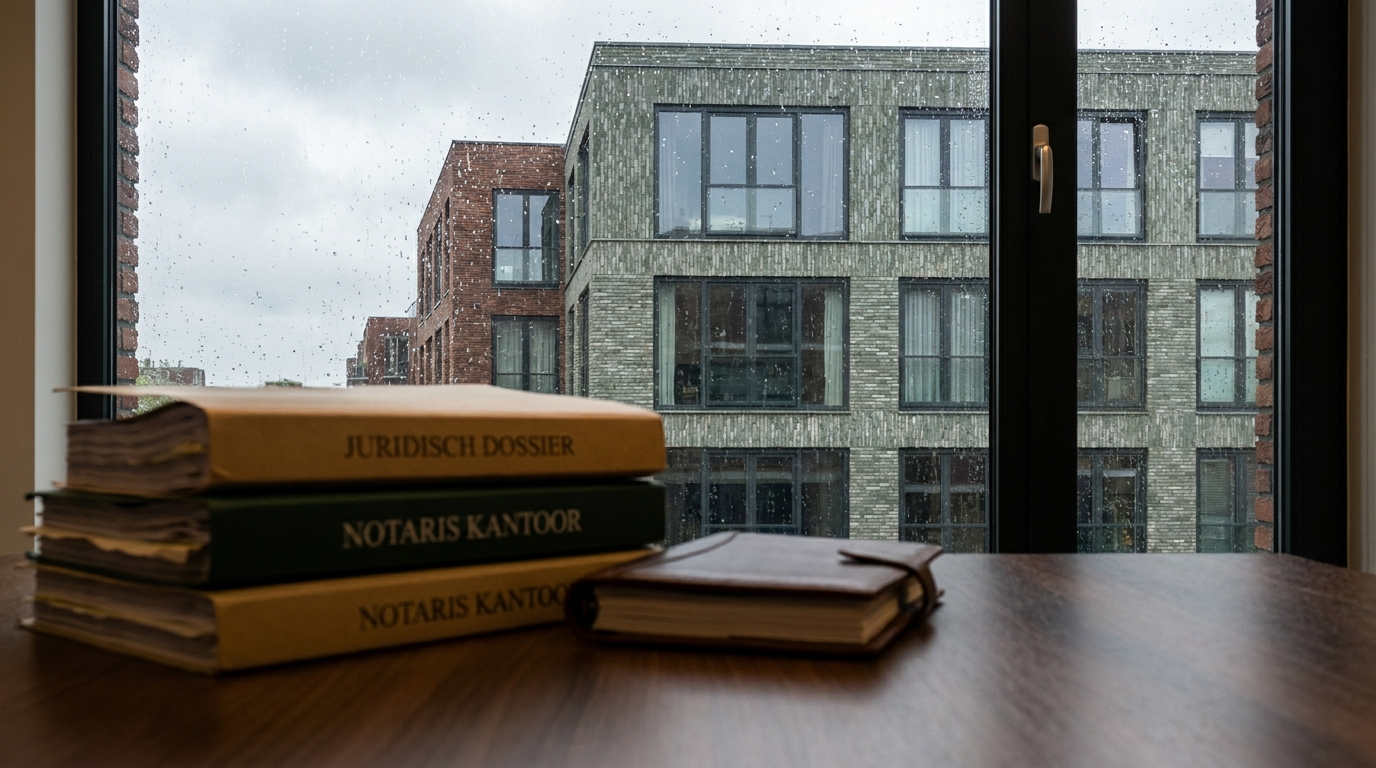 Notariele documenten en een Rotterdams appartementengebouw, symbool voor het hypotheekrecht